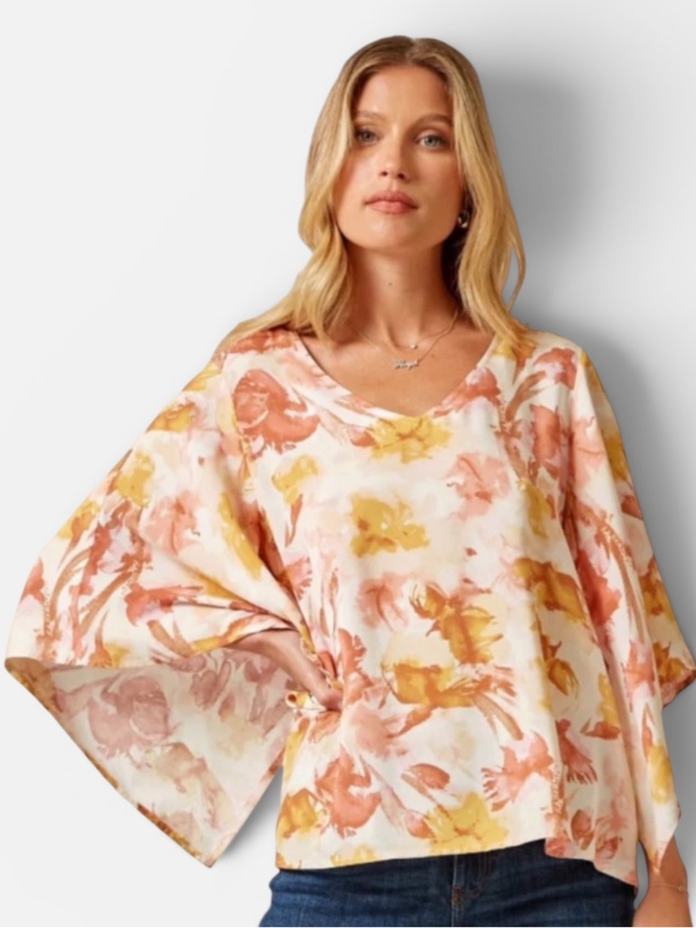 Savanna Jane Boho Floral Embroidered Loose Fit Poncho Top Women’s Size Small